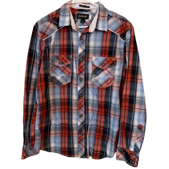 🌹Helix Men's Red and Blue Plaid Shirt - Picture 1 of 4